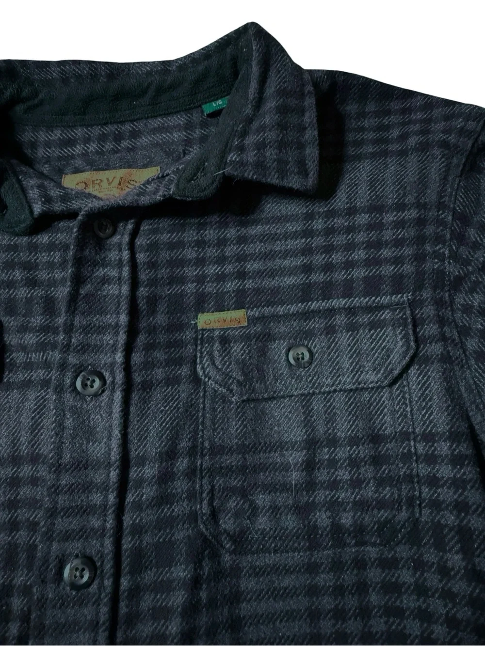 Orvis Men's L Blue Black Plaid Heavy Flannel Shirt Jacket Shacket Gorp